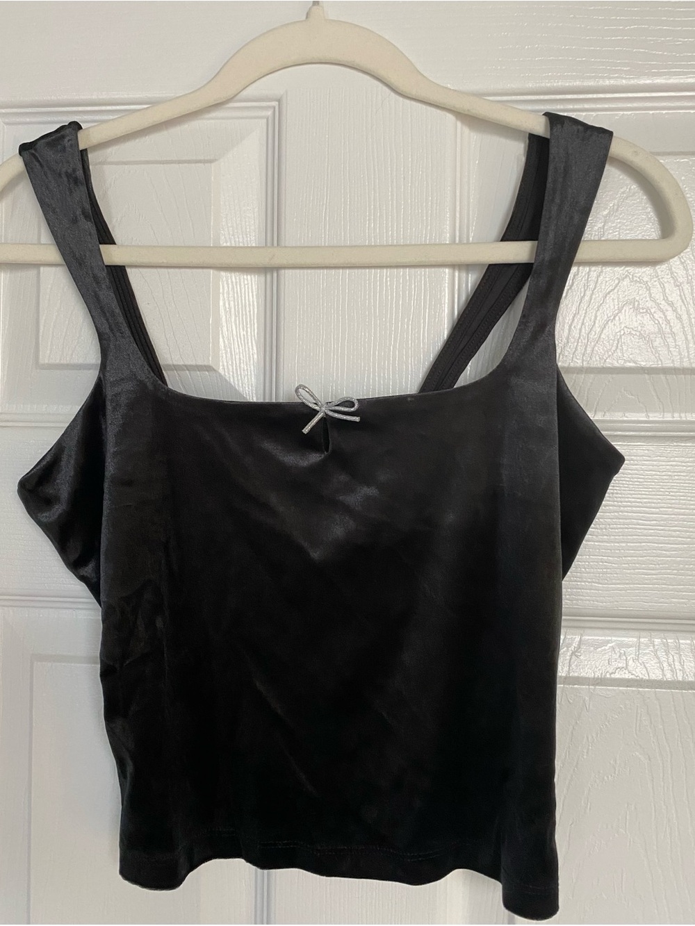 wild fable Black Satin Crop Tank with Bow